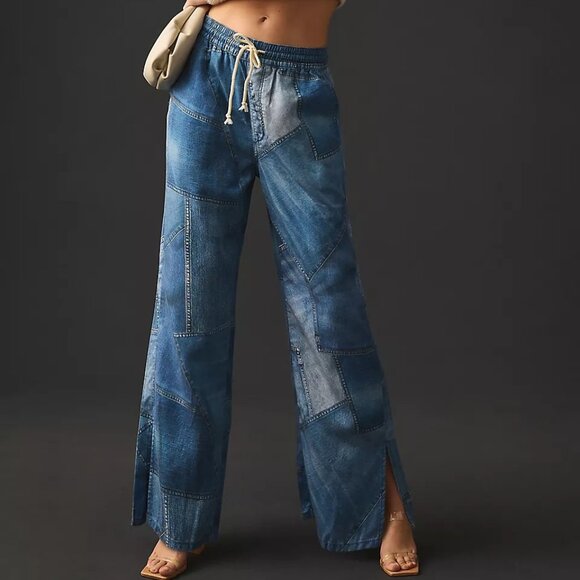Pilcro Low-Rise Patchwork Pants XS NWT $148 Blue Denim Lightweight